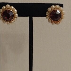 Richelieu Faux Pearl/Purple Stone Clip-Ons  Vintage
